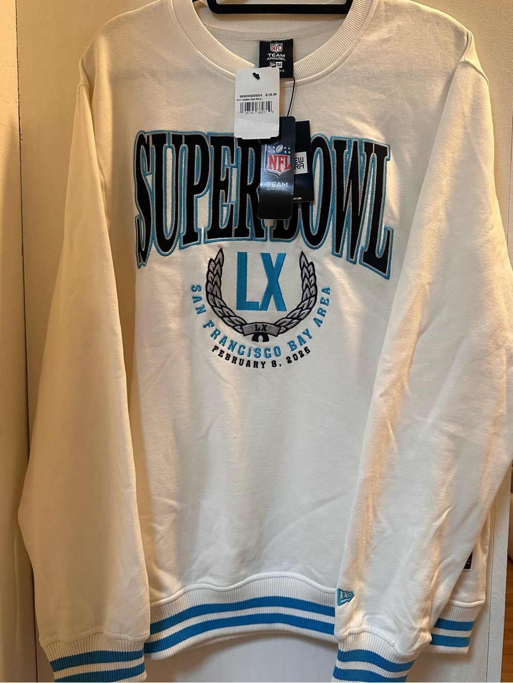 NFL New Era Super Bowl LX 60 SF Bay Area Crewneck Sweatshirt White Navy Blue L